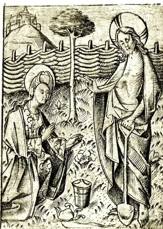 Israhel van Meckenem (German, ca. 1445–1503), Noli me tangere, 1460–1500. Engraving. British Museum, London.