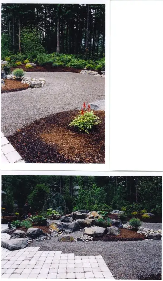 3/8 minus gravel lawn with raised ornamental plant beds