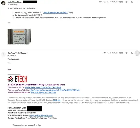 Email conversation with Baofeng support