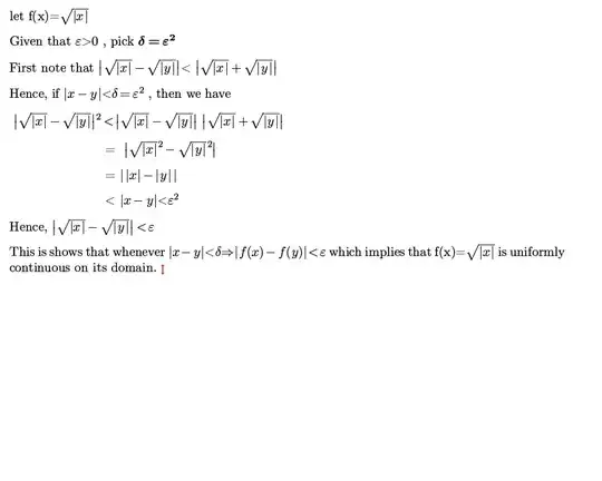 prove the function f(x)= Seq(Abs(x)) is uniformly continuous on its domain 