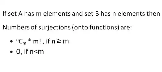 formula for finding the total number of surjections (onto functions)