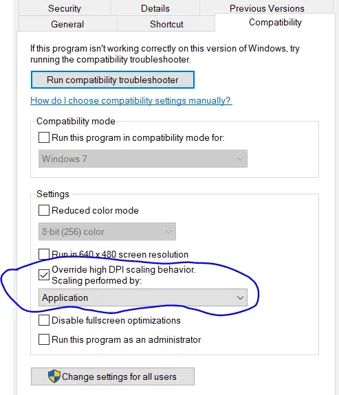 Settings for DPI compatibility