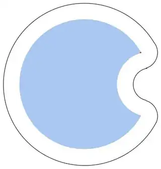 Outline of a region grown by a radius of 1/2.