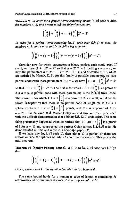 Page 23 from Vera Pless "Introduction to the Theory of Error-correcting Codes" book (1998)