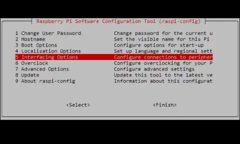 A gif showing the raspi-config tool being used to enable I2C
