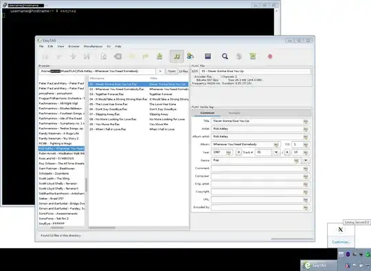 graphical easytag program running on a raspberry pi, but the program window is displayed on the laptop screen