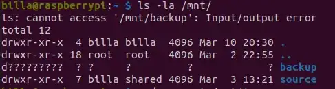 Screenshot of error after ls command