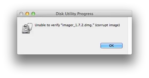 Corrupt image - Disk Utility dialog Corrupt image - Disk Utility dialog