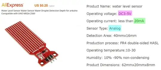 water level sensor spec