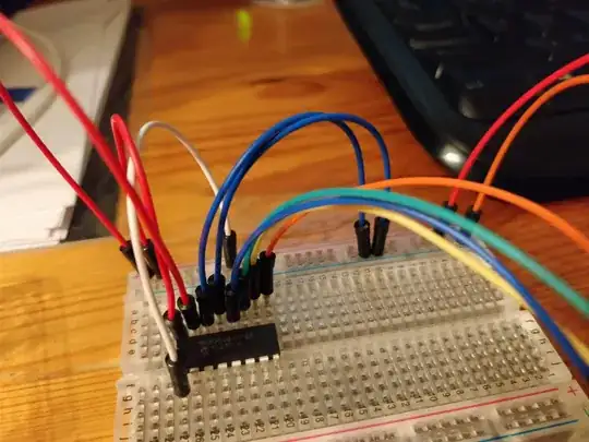 Pins on breadboard