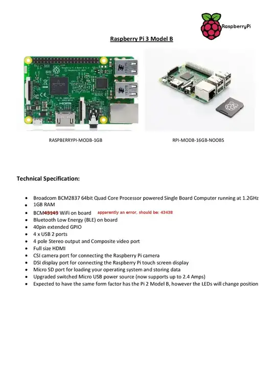 Edited version of Farnell's information sheet for the RPi3B