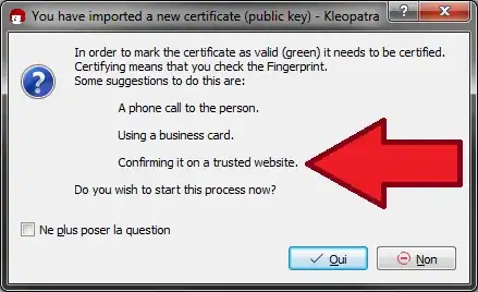 Kleopatra suggesting to certify a key by comparing its fingerprint from the official website