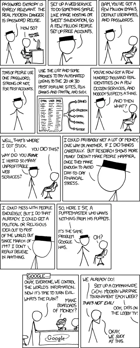 It'll be hilarious the first few times this happens. XKCD Password Reuse