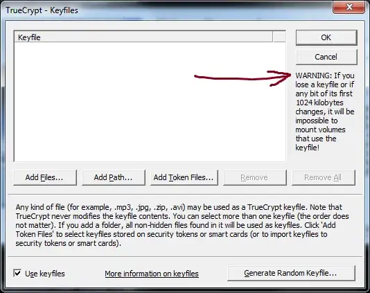 It will be impossible to mount volumes that use the keyfile