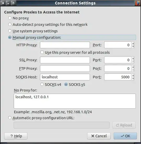 Firefox settings window for proxies