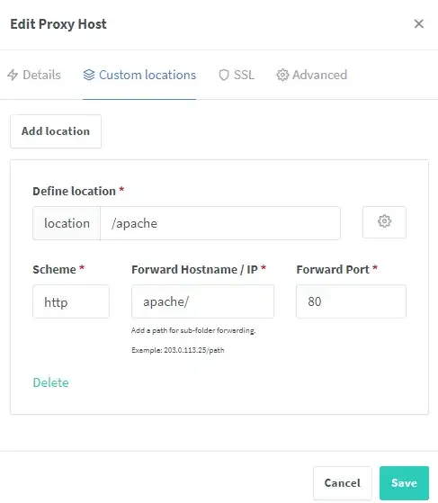 nginx proxy host definition custom location