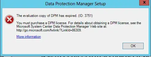 Screenshot of DPM setup error 3751
