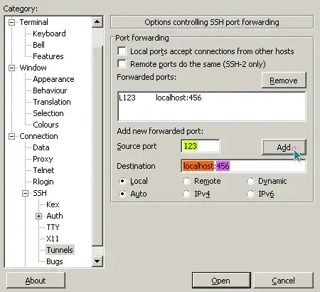create forward tunnel with putty