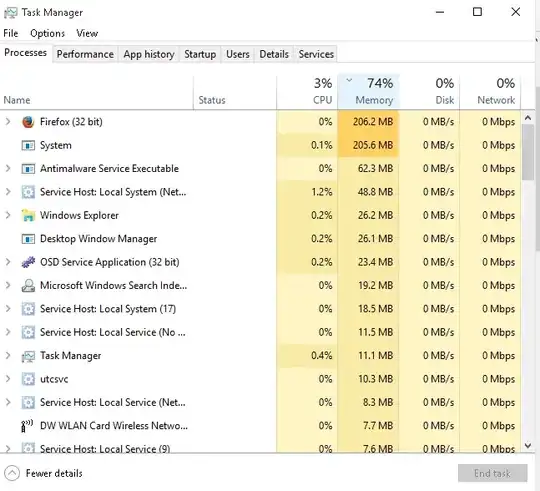 Task Manager showing huge System file