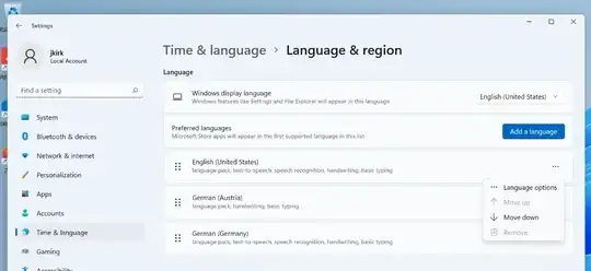 Drop down of language