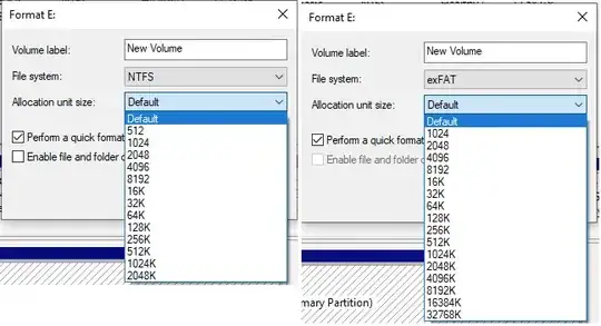 exFAT block sizes in format dialog