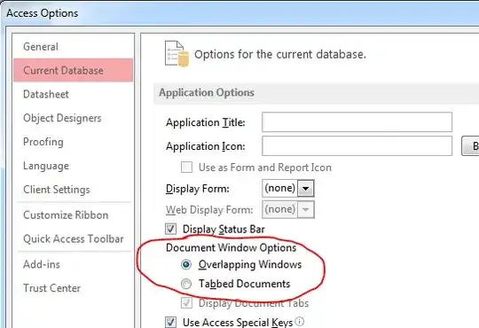 Access 2013 options window