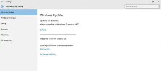 Screenshot of "Feature update to Windows 10, version 1607"
