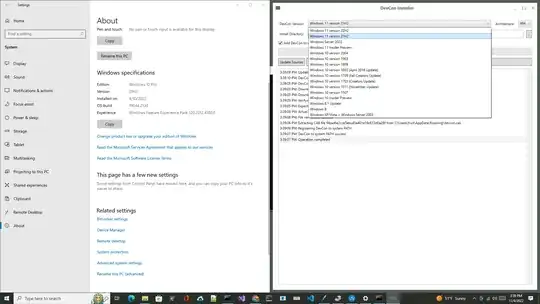 My system properties and the DevCon installer side-by-side.