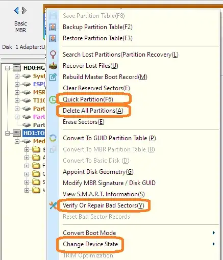 DiskGenius context menu