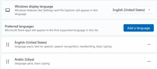 Language & Region Settings Screenshot