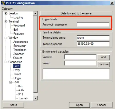 PuTTY-auto-login username