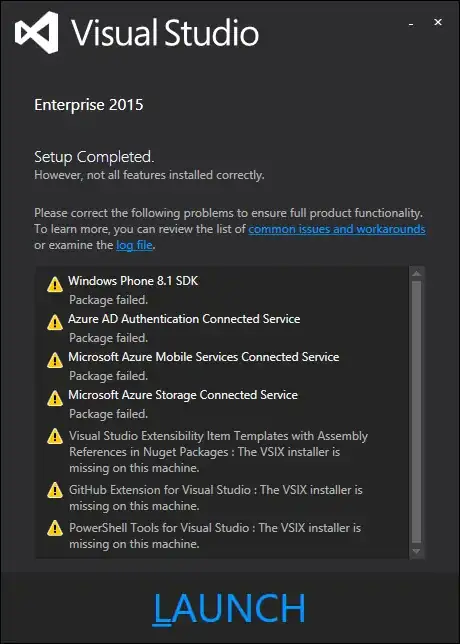 Visual Studio 2015 Enterprise Installation Error