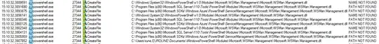 Screenshot of ProcMon events after powershell is frozen