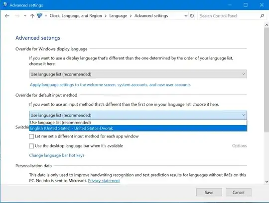 Screenshot of Input settings -> Advanced settings