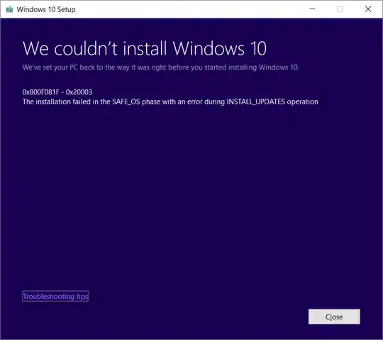 Win10 update error 0x800F081F - 0x200004