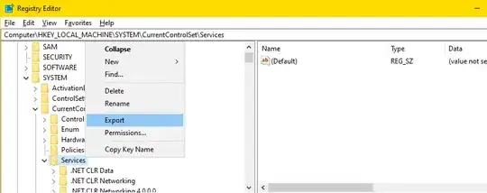 Export the 'Services' registry key - keep the backup safe! Export the 'Services' registry key - keep the backup safe!
