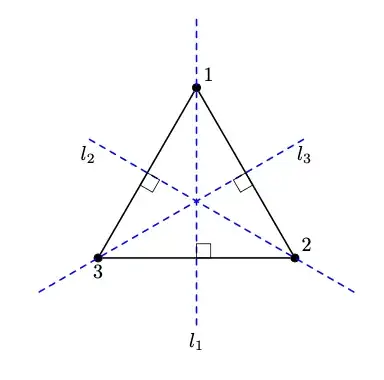 Triangle with bisector lines and labels