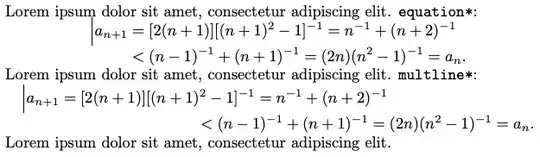Comparing equation and multline