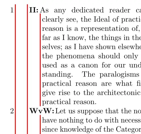 Initials and text are connected, still a hanging indent with a certain size is used throughout.