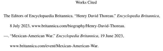 The Editors of Encyclopaedia Britannica. “Henry David Thoreau.” Encyclopedia Britannica, 8 July 2023, www.britannica.com/biography/Henry-David-Thoreau.
---. “Mexican-American War.” Encyclopedia Britannica, 19 June 2023, www.britannica.com/event/Mexican-American-War.
