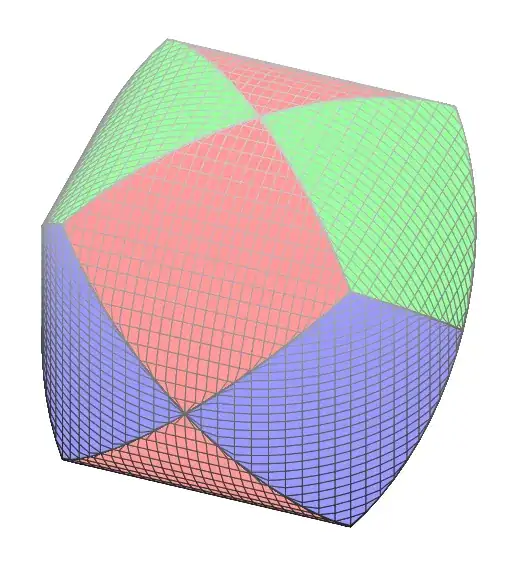 Red green and blue colored intersection of three cylinders