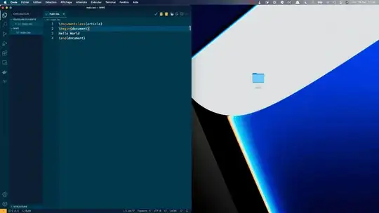 I first try to open the file from the button in Visual Studio Code. It doesn't work, then I open skim to open the pdf file and it works