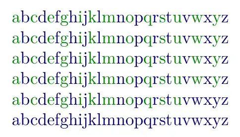 the alphabet written repeatedly; it initially alternates between green and blue, but gives up after a while and everything is blue