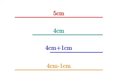 Four lines of different length with text