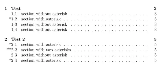 table of contents with asterisks