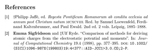 Bibliography with bold, daggers and double daggers.