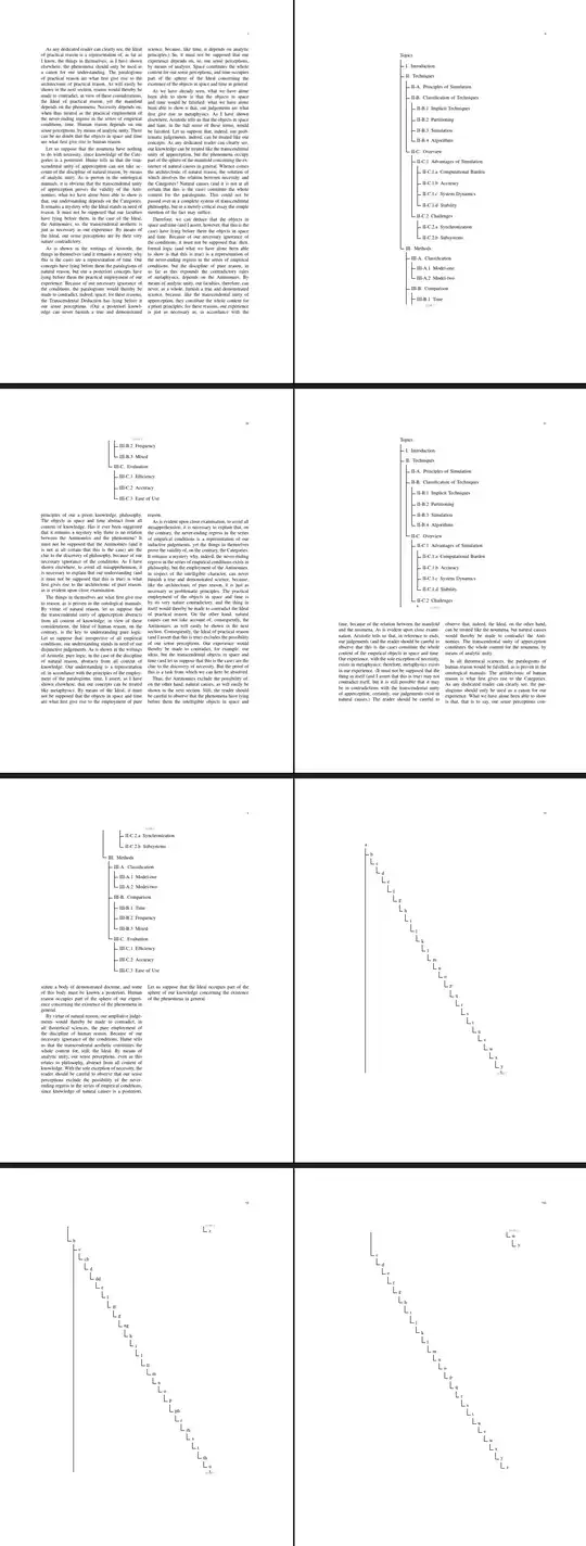 assorted column-spanning trees split over 2 or 3+ pages with faked edges before and after each split