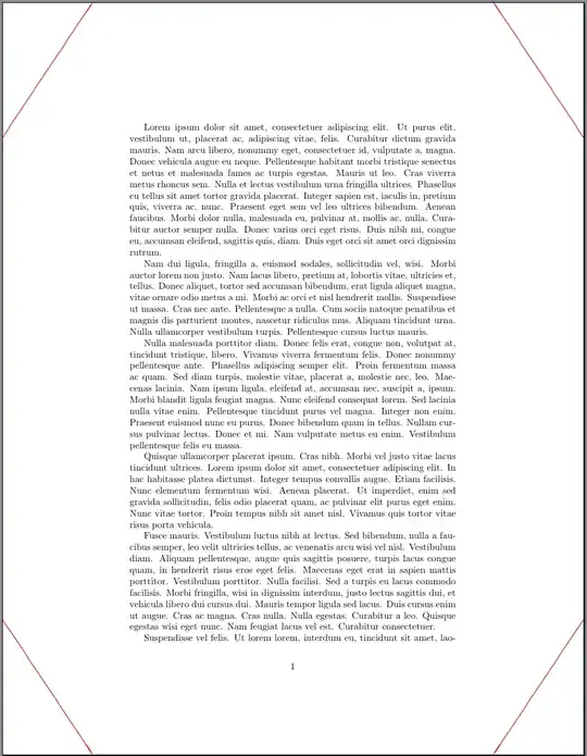 Example image with red lines "cutting" the upper left, upper right, lower left and lower right corner of the paper