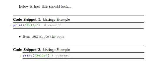 incorrect alignment of lstlistings environment inside items