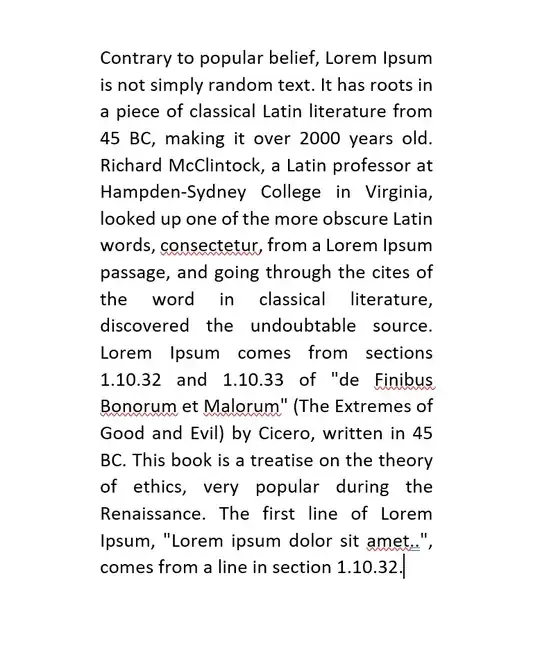 Example of justified paragraph in Microsoft Word.